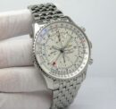 Breitling Navitimer World 46 GMT Silver Dial Chronograph Automatic Stainless Steel Aviation Replica.