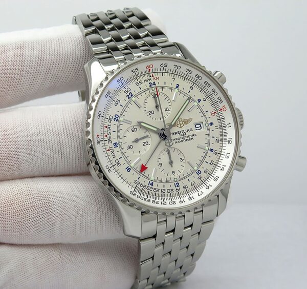 Breitling Navitimer World 46 GMT Silver Dial Chronograph Automatic Stainless Steel Aviation Replica. - Image 3
