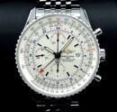 Breitling Navitimer World 46 GMT Silver Dial Chronograph Automatic Stainless Steel Aviation Replica.