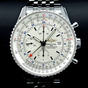 Breitling Navitimer World 46 GMT Silver Dial Chronograph Automatic Stainless Steel Aviation Replica.