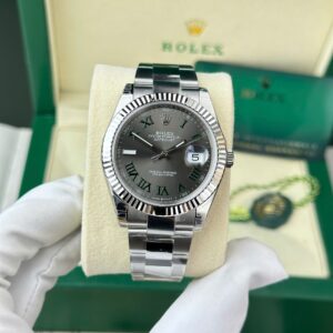 Rolex DateJust 126334 Gray Dial & Green Roman Wimbledon 41mm Stainless Steel Men's Watch, Gift For Him ( Replica )