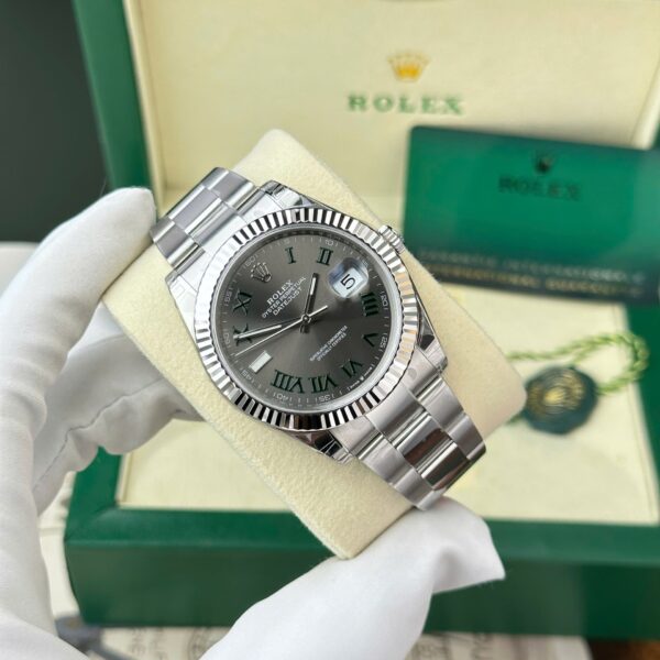 Rolex DateJust 126334 Gray Dial & Green Roman Wimbledon 41mm Stainless Steel Men's Watch, Gift For Him ( Replica ) - Image 2